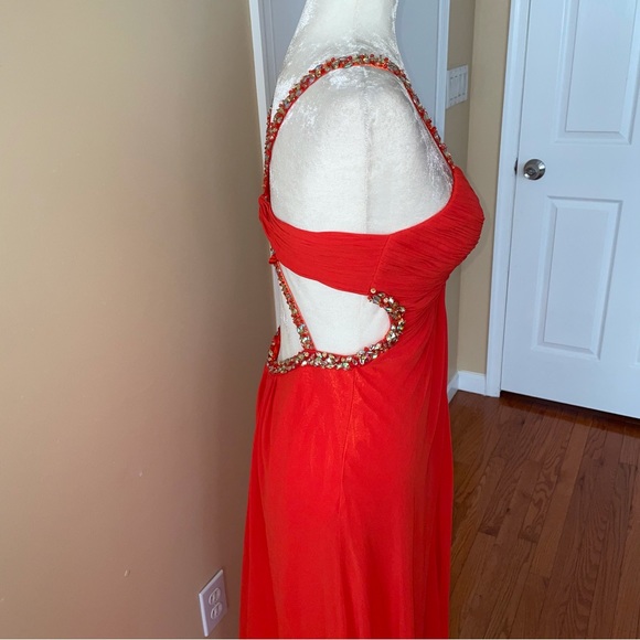 Faviana Orange Cut Out Jewel Detail Dress - Picture 5 of 9